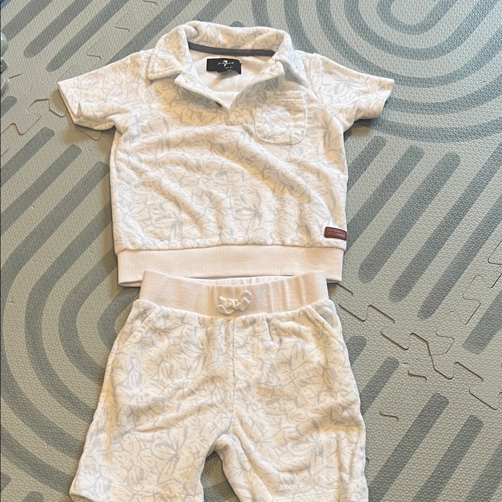 7 for All Mankind White Patterned Polo and Shorts Toweling Set